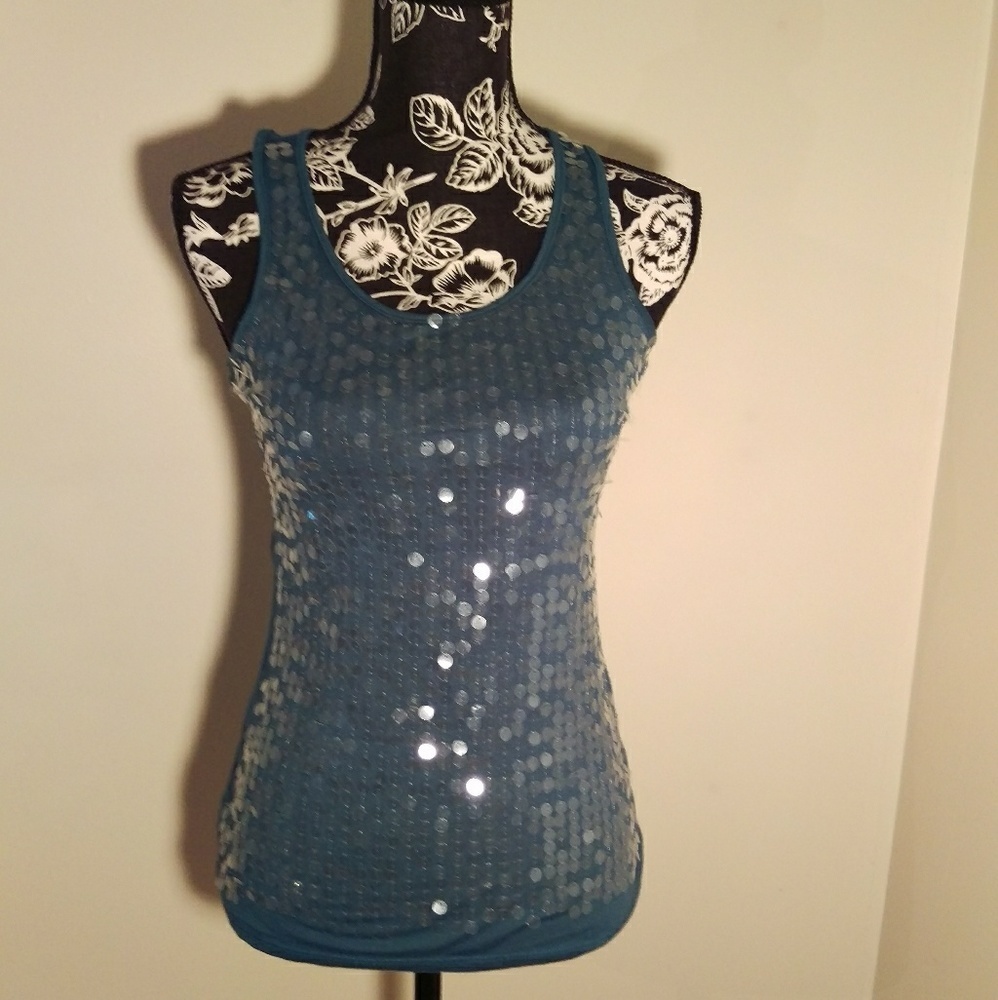 Blue Charlotte Russe big circle sequins tank top